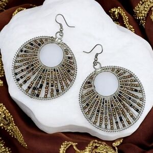 🆕️Handcrafted Artisan Indian Beaded Hoop Earrings Boho Chic Statement Jewelry